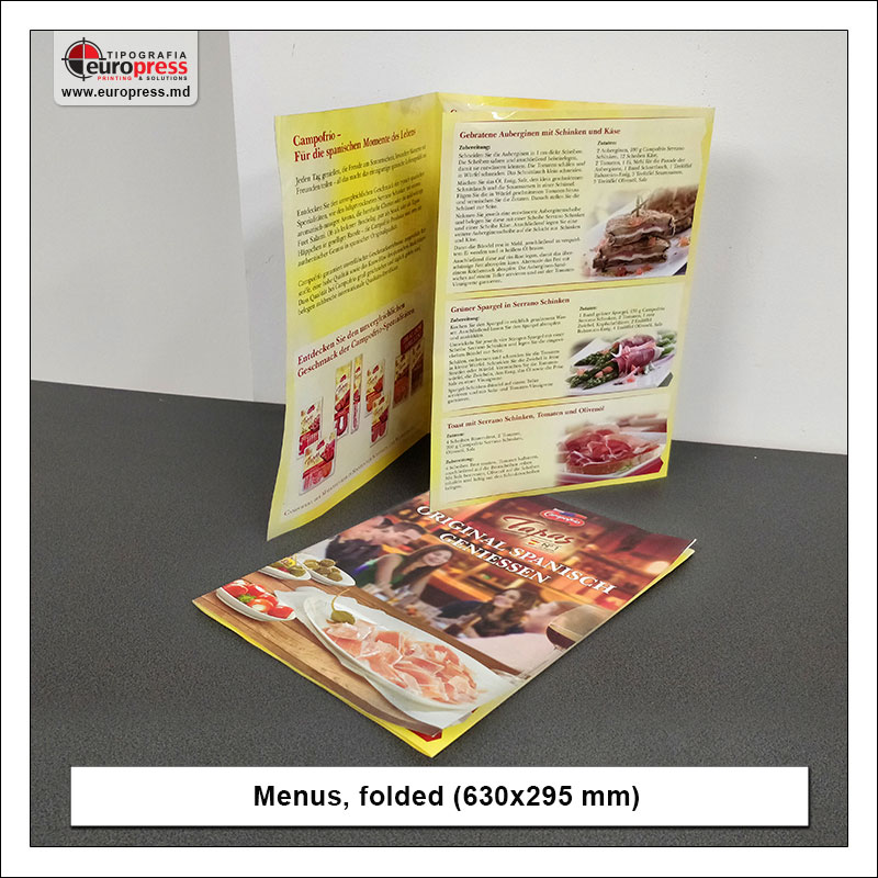 Menus Folded 630x295 mm - variety of menus - europress printing house